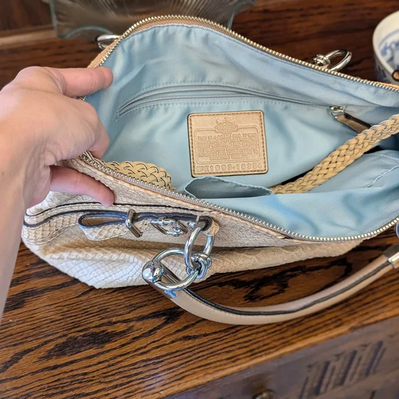Coach Beige Textured Leather Satchel - Picture 5 of 5